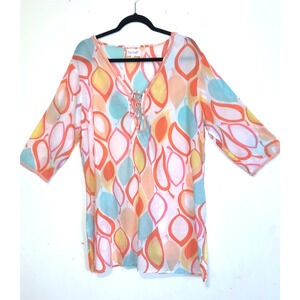 Vintage Top It off Shirt Womens LARGE Hippie 60s Bohemian Reggae Colorful Print